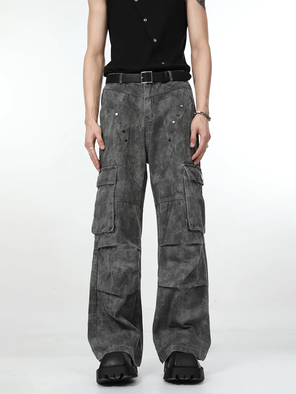 【24s Nov.】Pleated Rivet Vibe Pocket Cargo Jeans