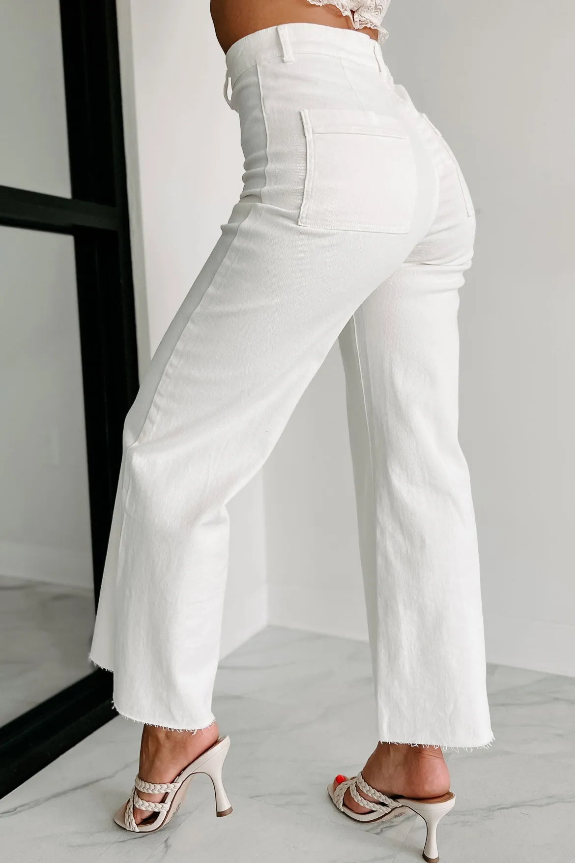 According To Plan High Rise Wide Leg Crop Jeans (White)