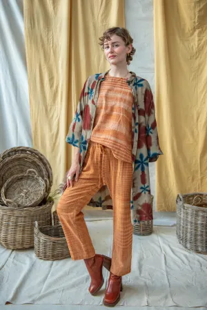 Ajrakh Clamp Dyed Modal Silk Oversized Shirt Teal and rust Flower on Sage