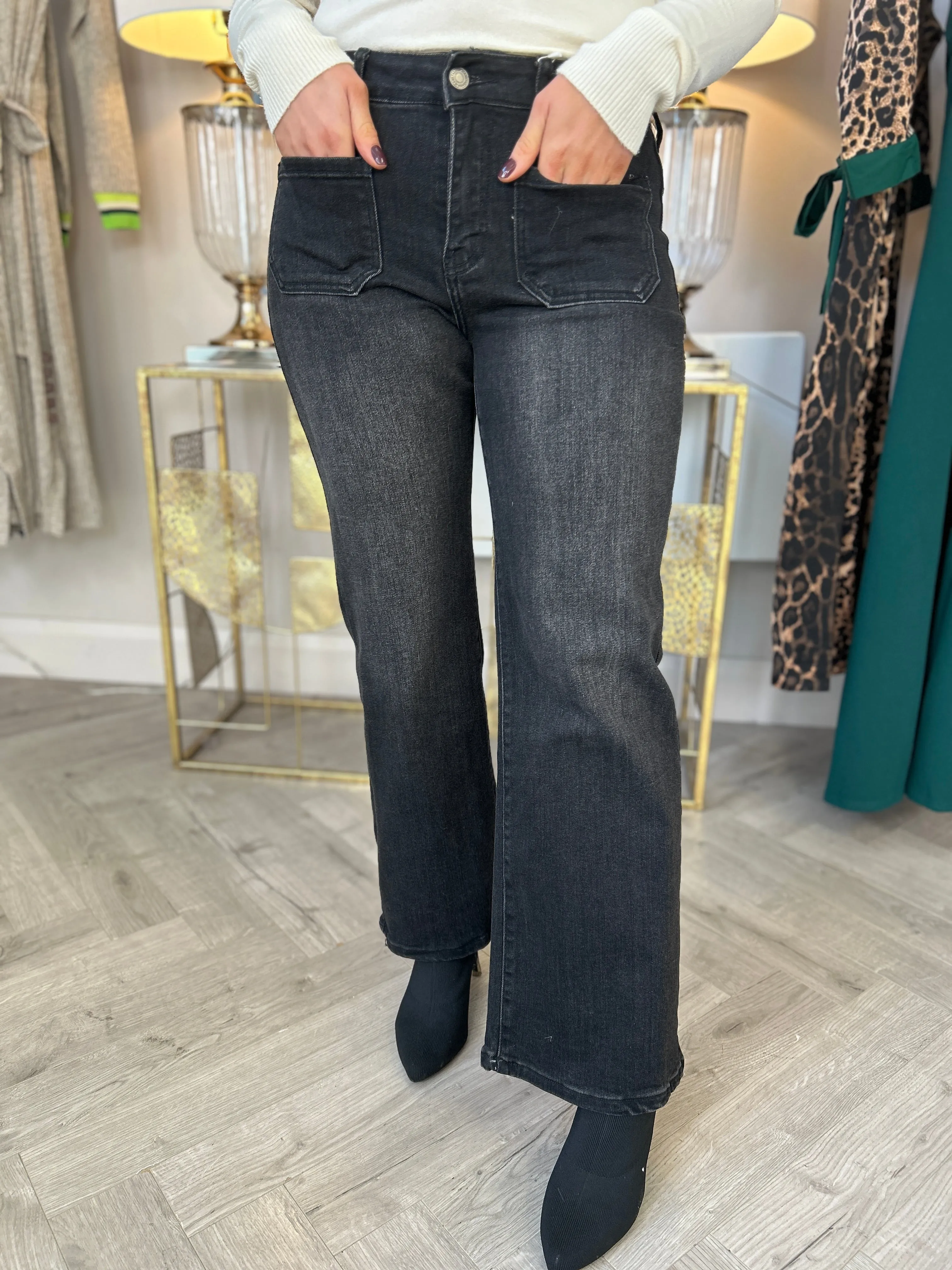 Amal Wide Leg Black  Jeans