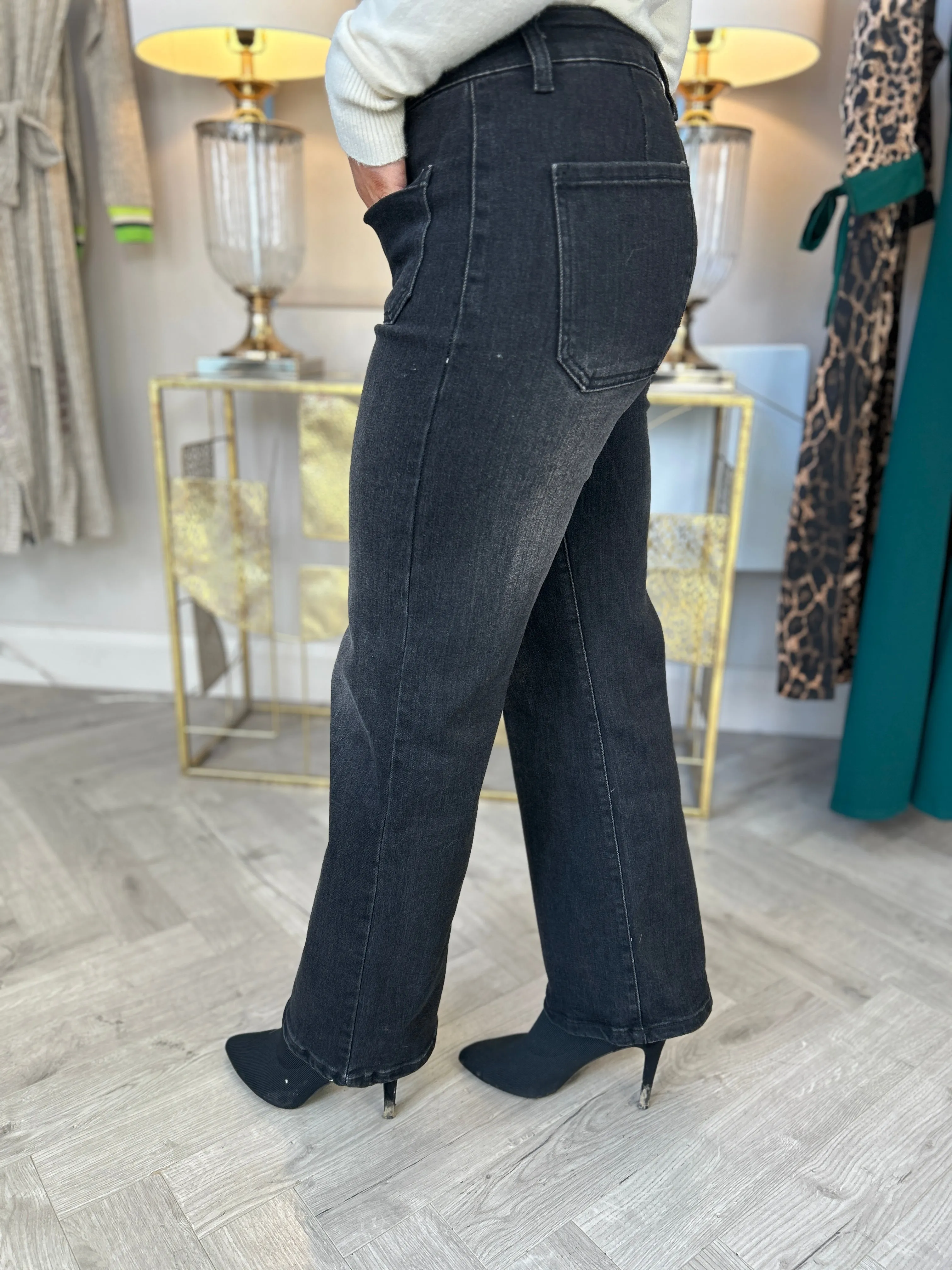 Amal Wide Leg Black  Jeans