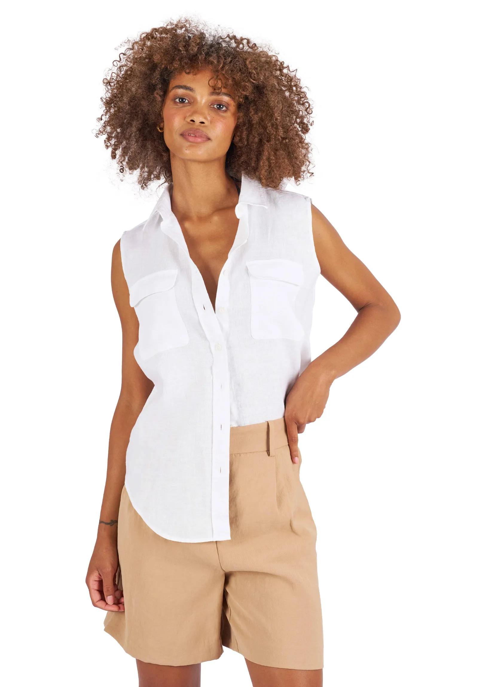 Aura-Linen White SS Linen Shirt