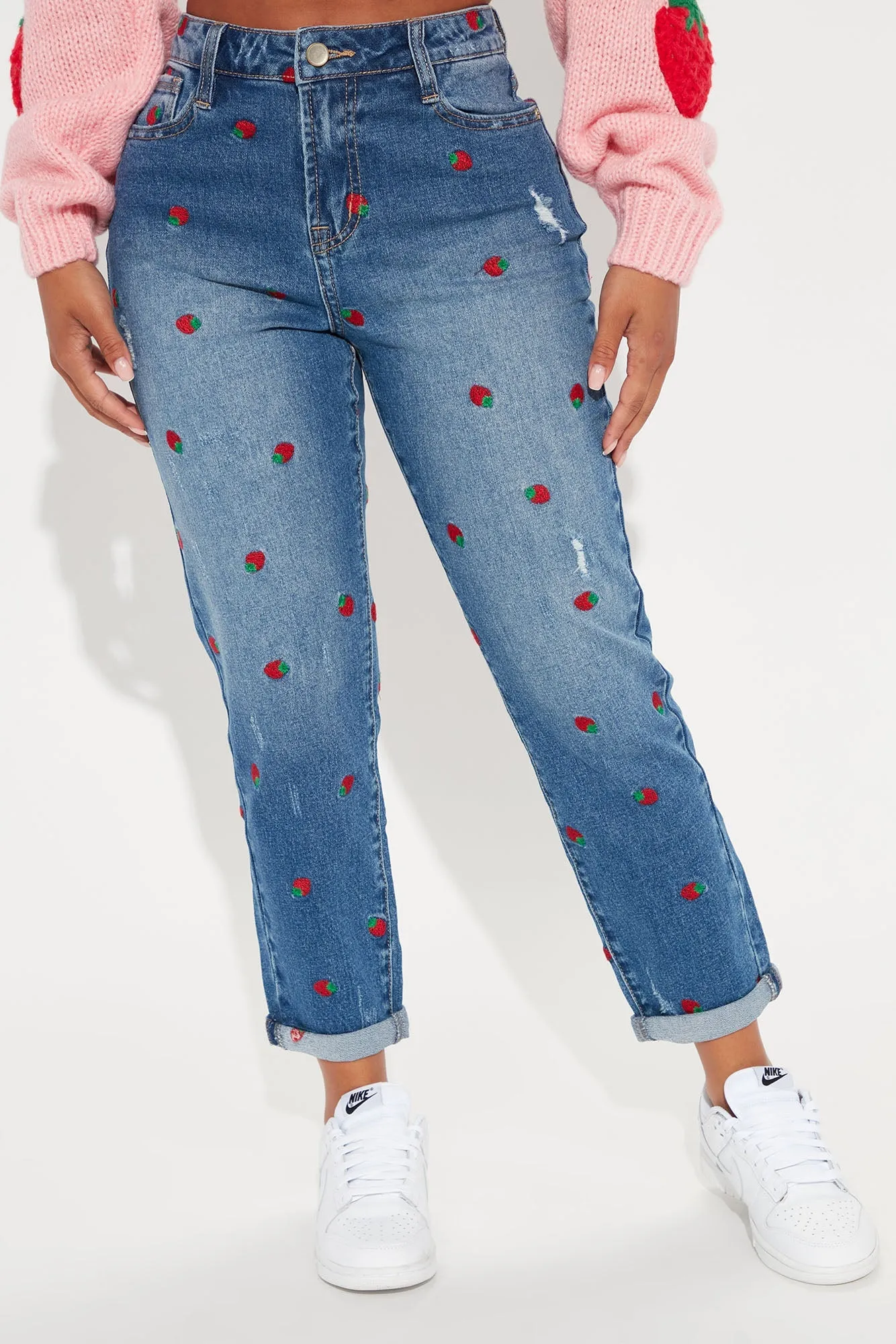 Berry Fine Stretch Mom Jeans - Medium Blue Wash