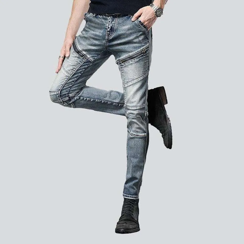 Biker jeans with diagonal pockets