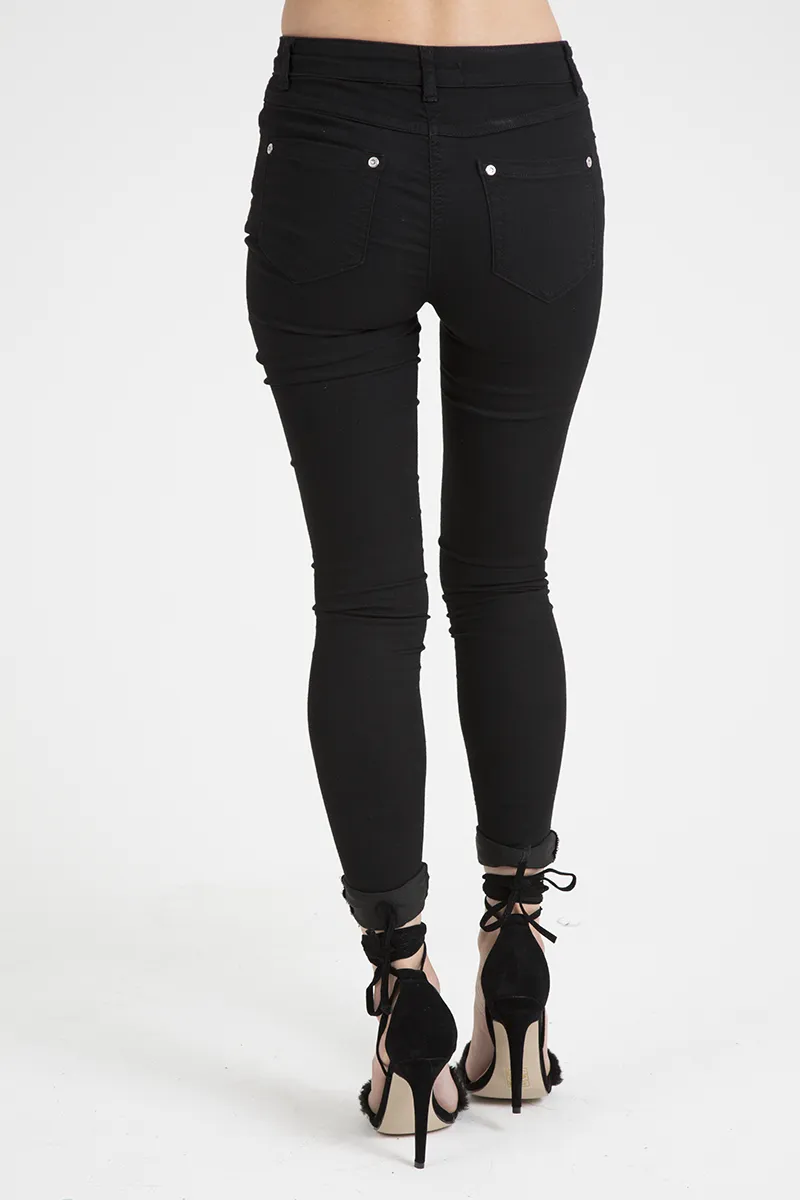 Black High Rise Embroidered Skinny Jeans - Lorna