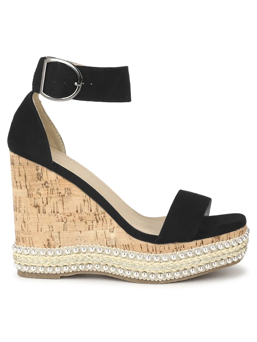 Black Micro Embellished Wedges