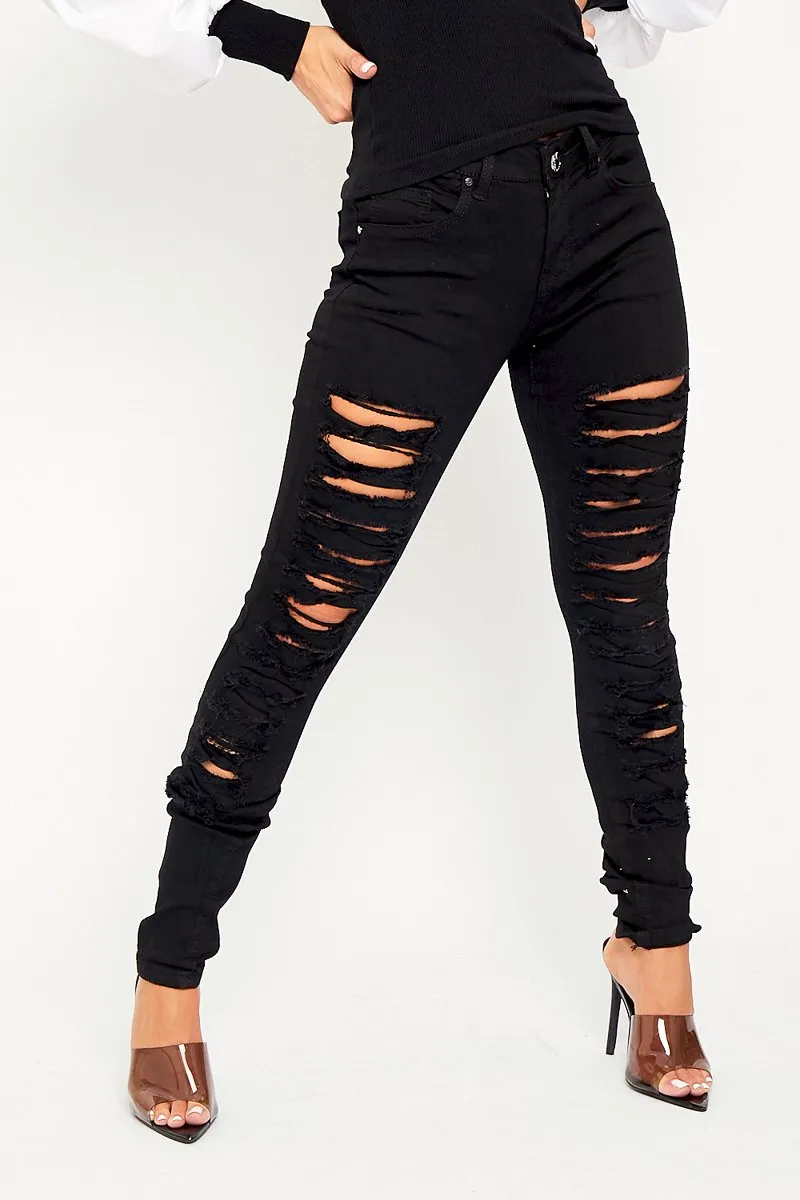 Black Skinny Stretch Ripped Jeans - Cienna