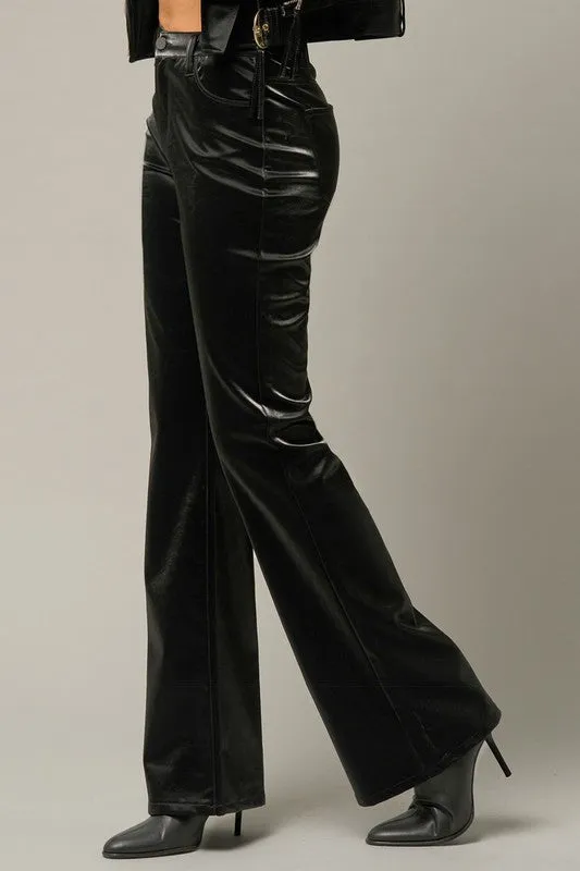 Black Velvet High Rise Flare Pants