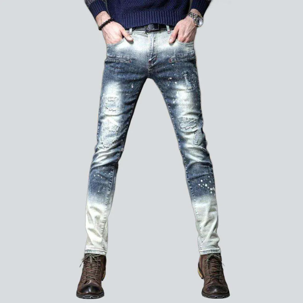 Bleach wash skinny men jeans