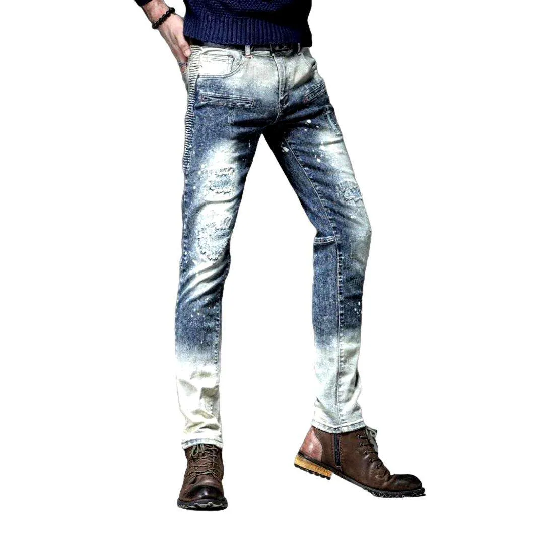 Bleach wash skinny men jeans