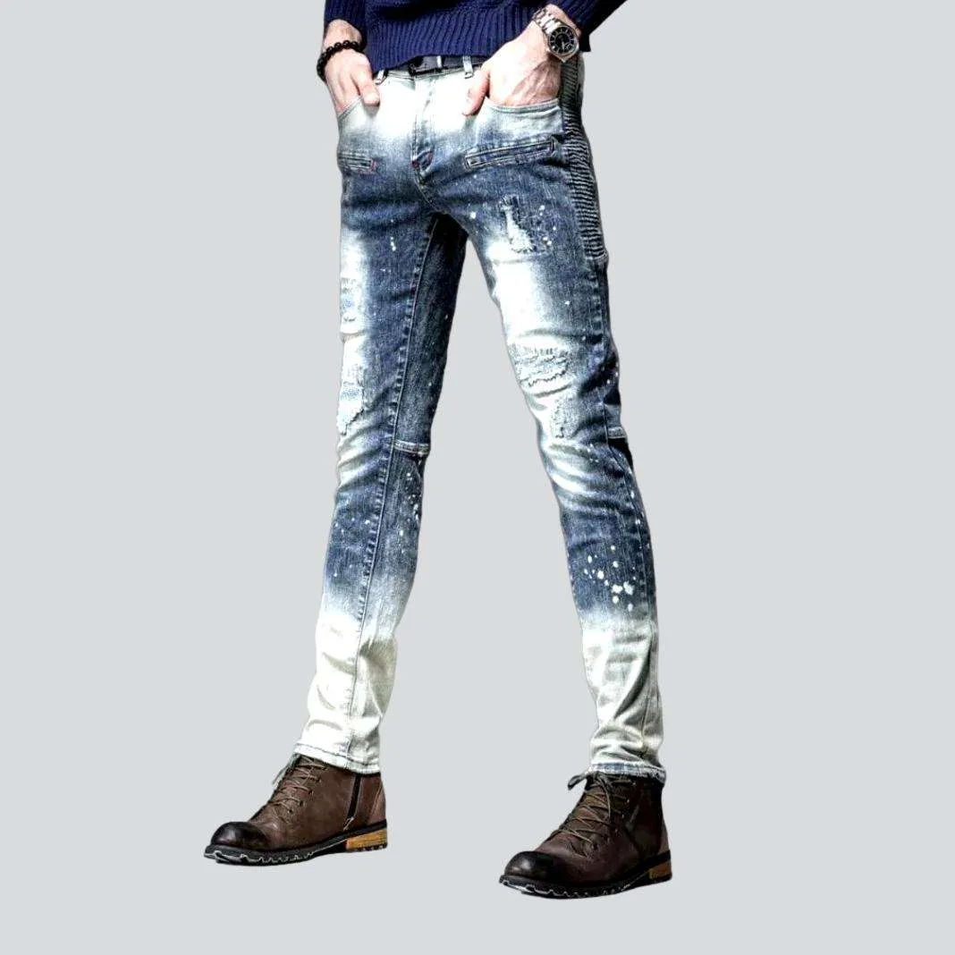 Bleach wash skinny men jeans