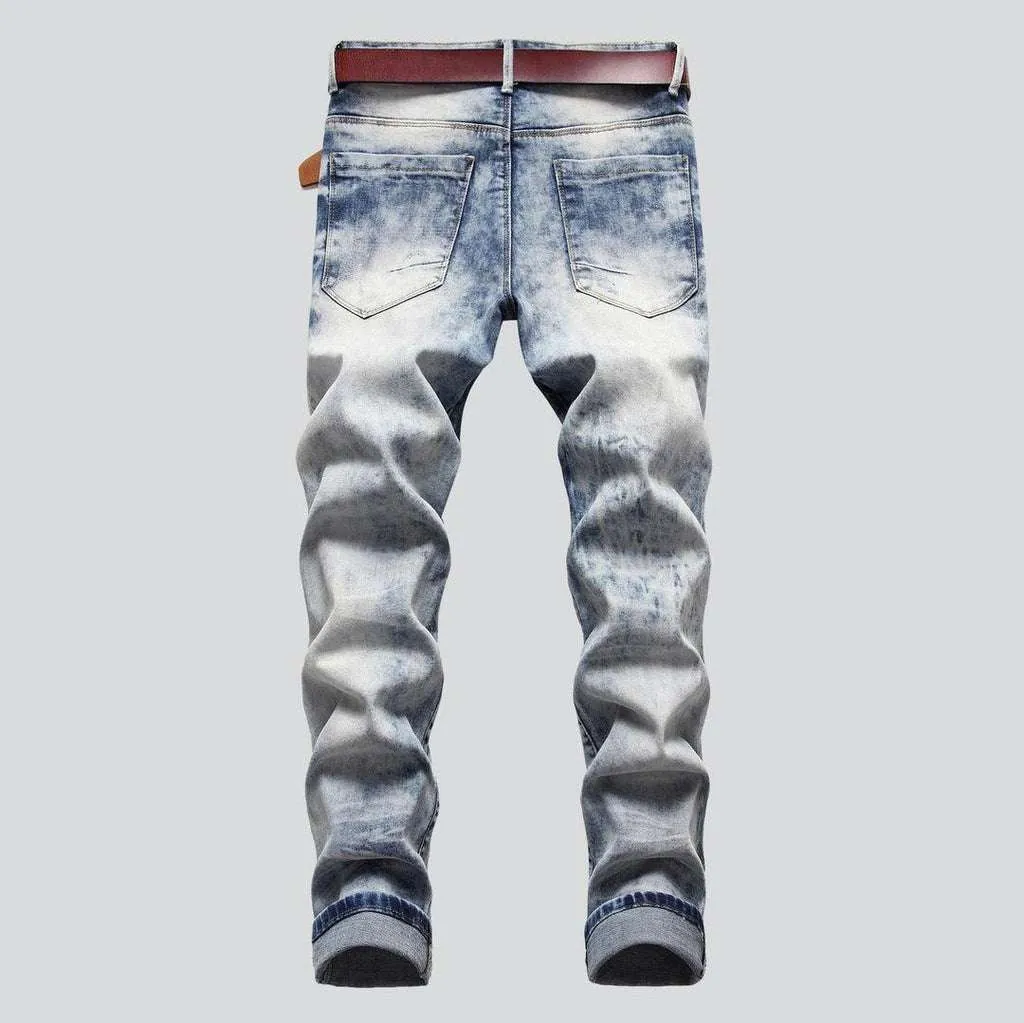 Bleached ripped slim men jeans