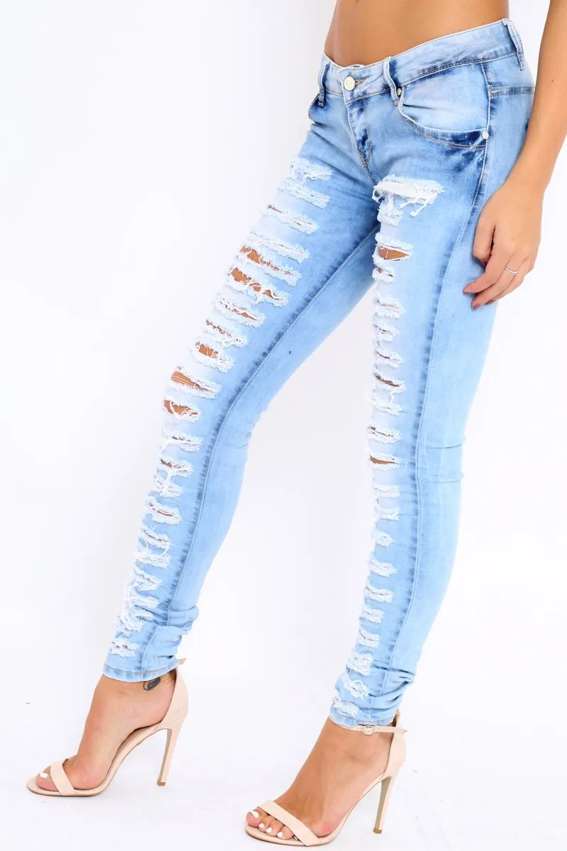 Blue Denim Extreme Distressed Skinny Jeans - Annabelle