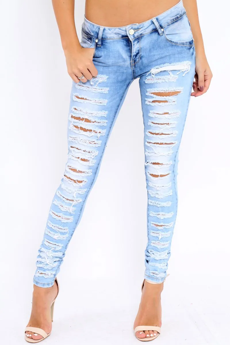 Blue Denim Extreme Distressed Skinny Jeans - Annabelle