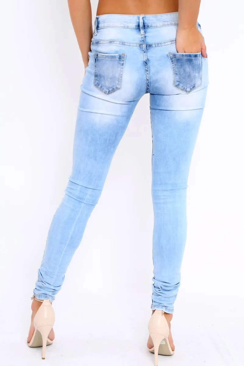 Blue Denim Extreme Distressed Skinny Jeans - Annabelle