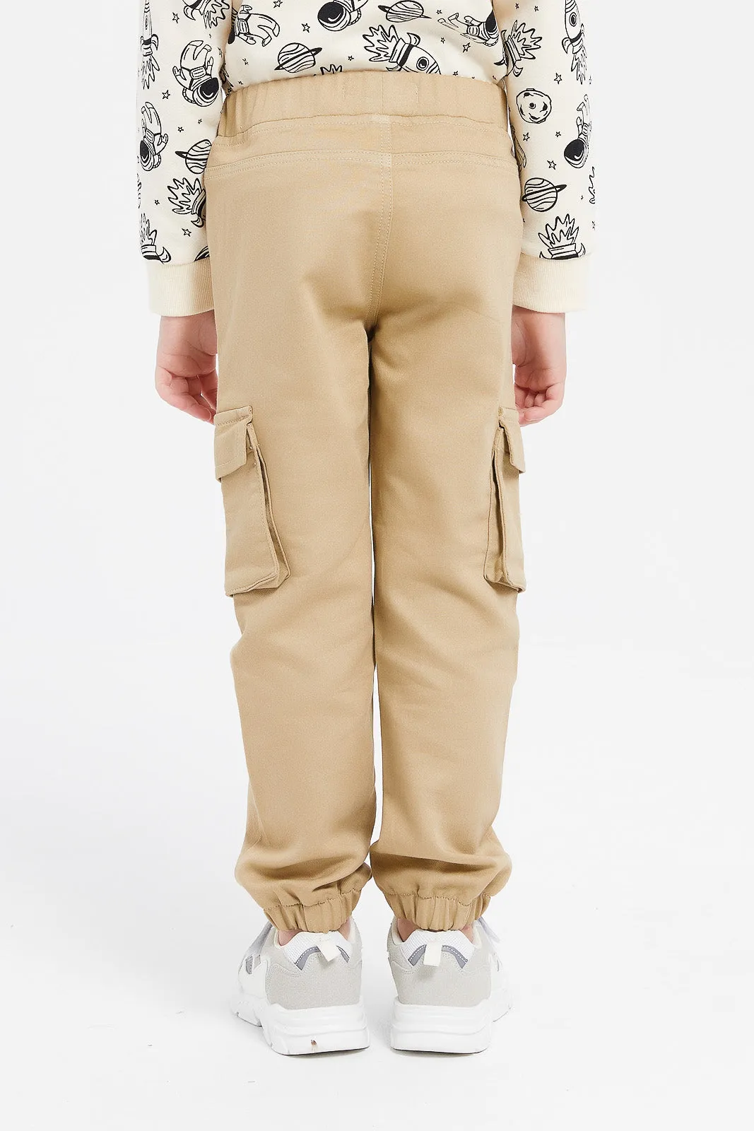 Boys Beige Cargo Pocket Jogger