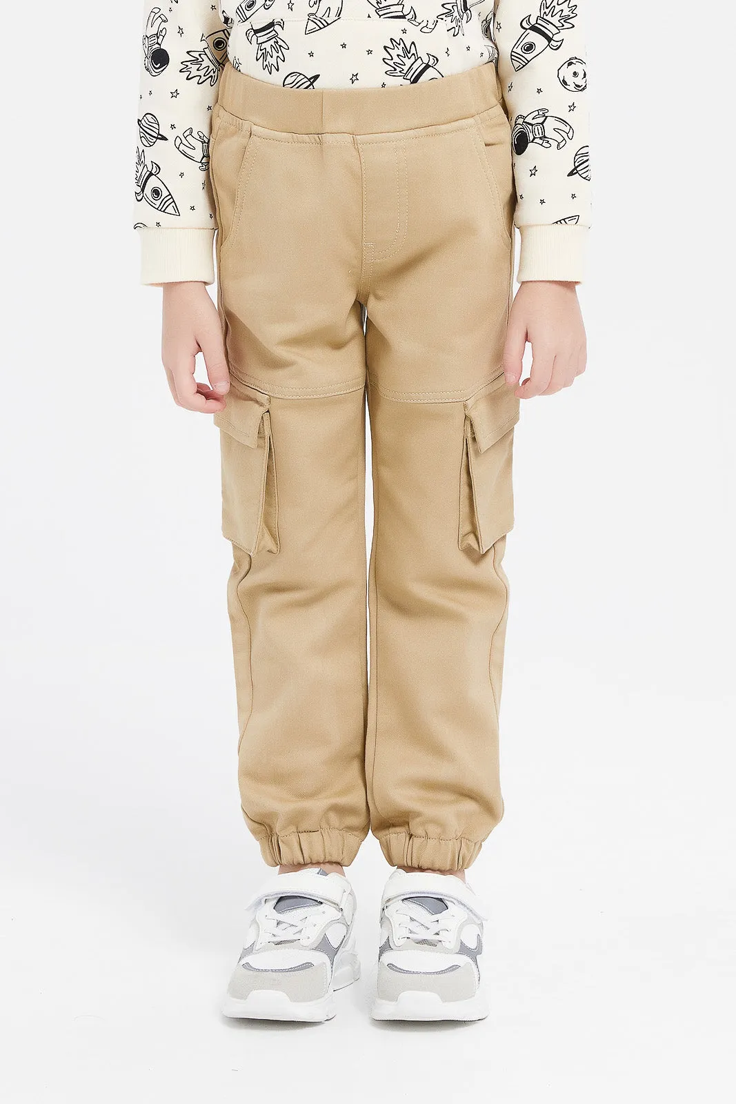 Boys Beige Cargo Pocket Jogger