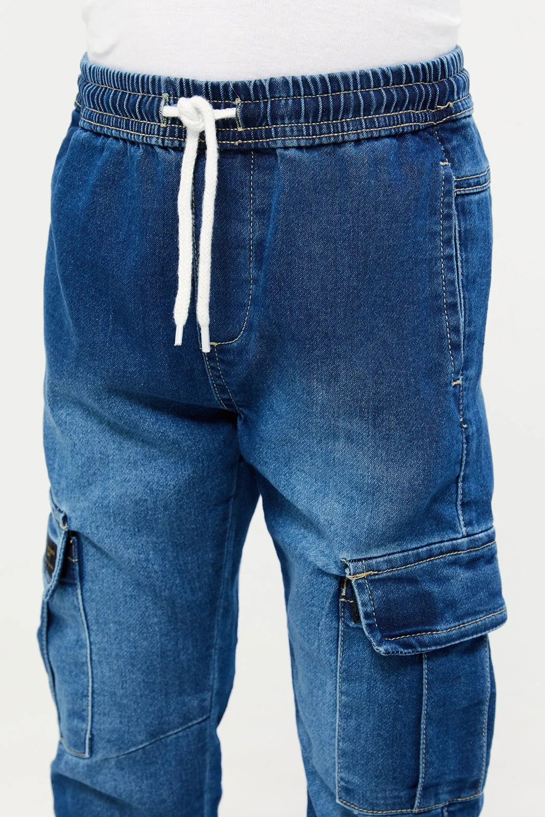 Boys Blue Knitted Cargo Pocket Jogger