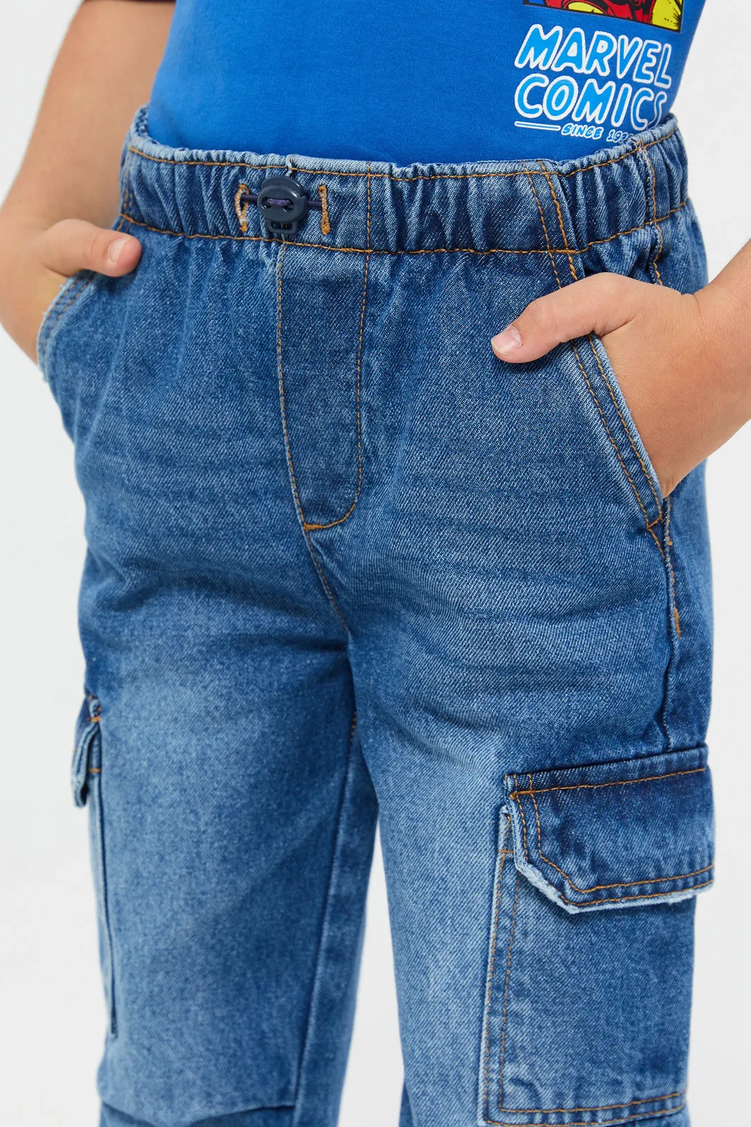 Boys Blue Parachute Cargo Pocket Jeans