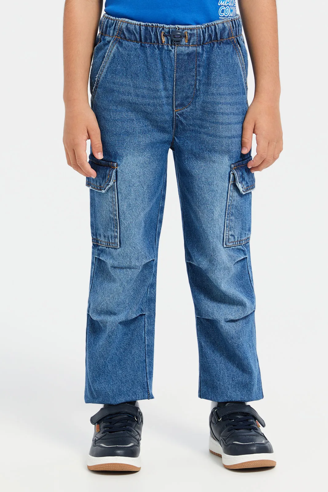 Boys Blue Parachute Cargo Pocket Jeans