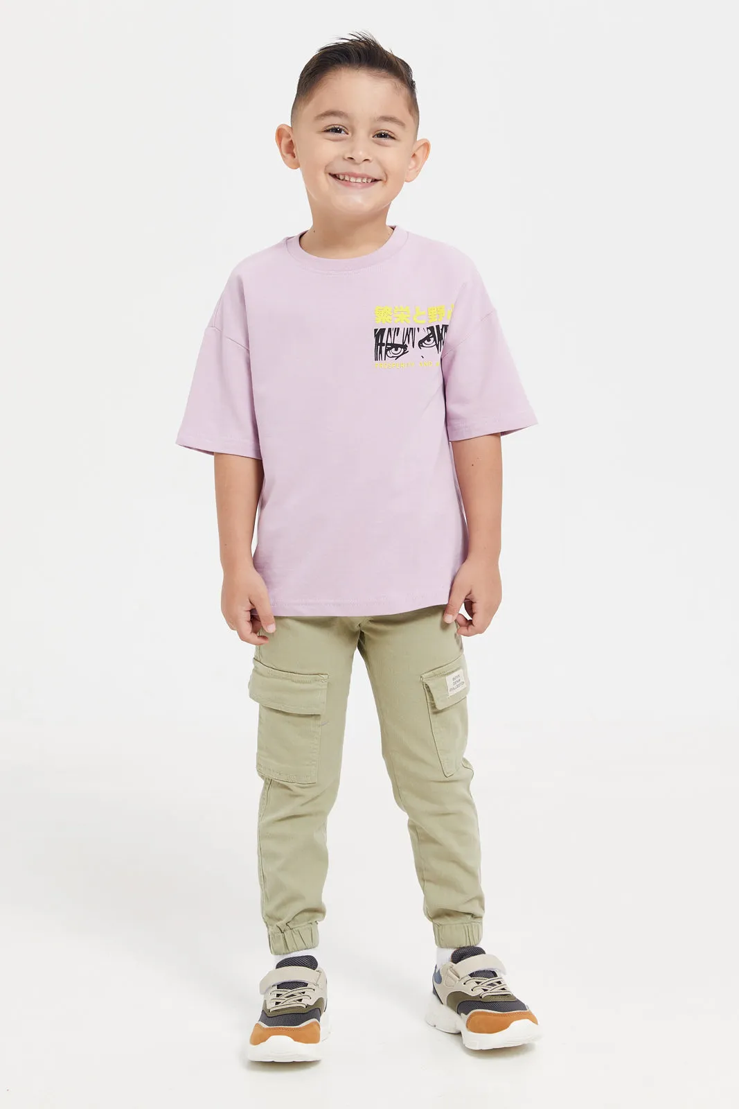 Boys Olive Jeans With Cargo Pocket