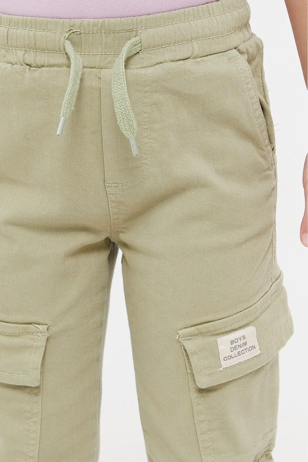 Boys Olive Jeans With Cargo Pocket