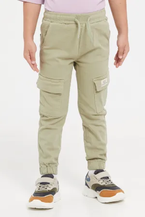 Boys Olive Jeans With Cargo Pocket