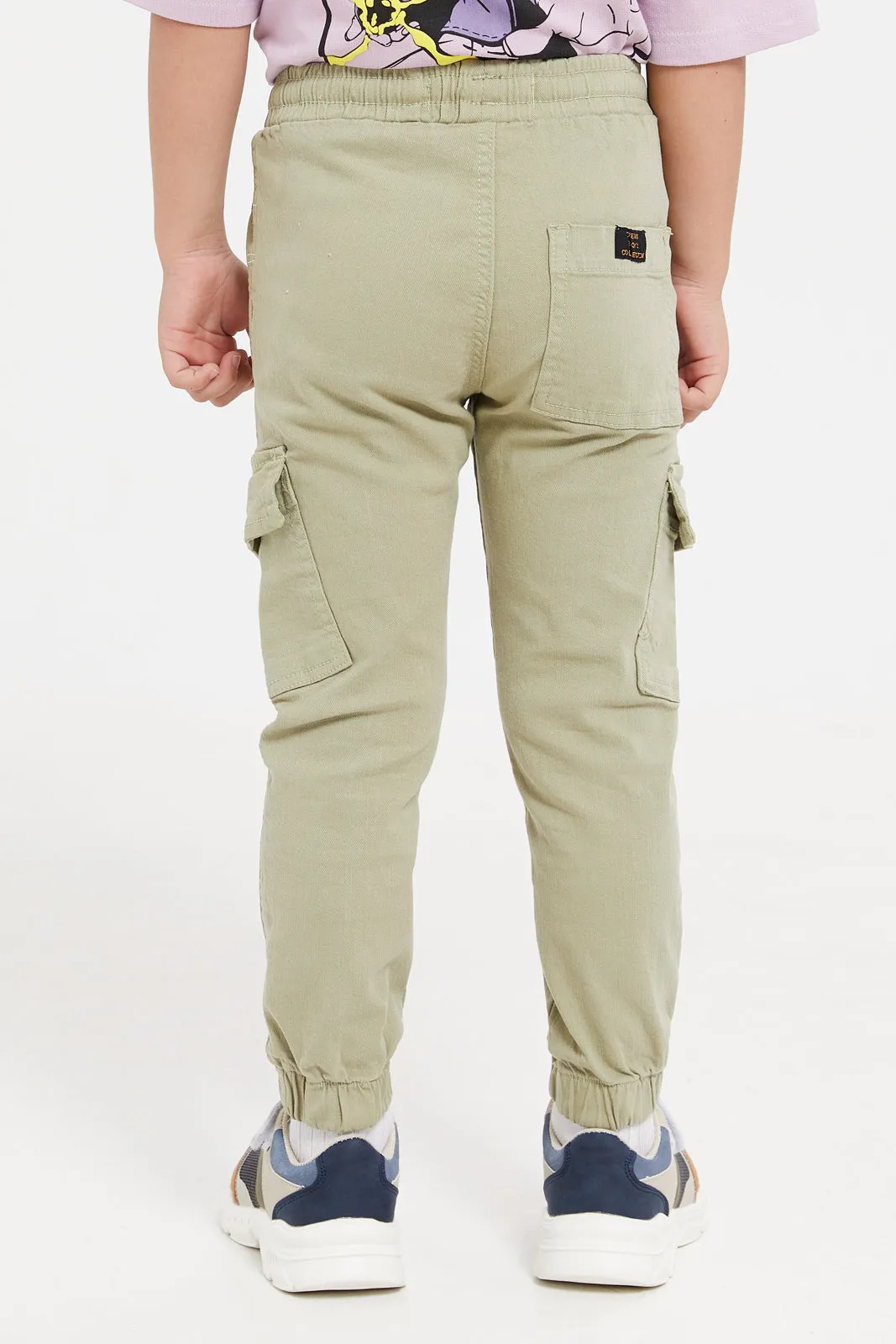 Boys Olive Jeans With Cargo Pocket