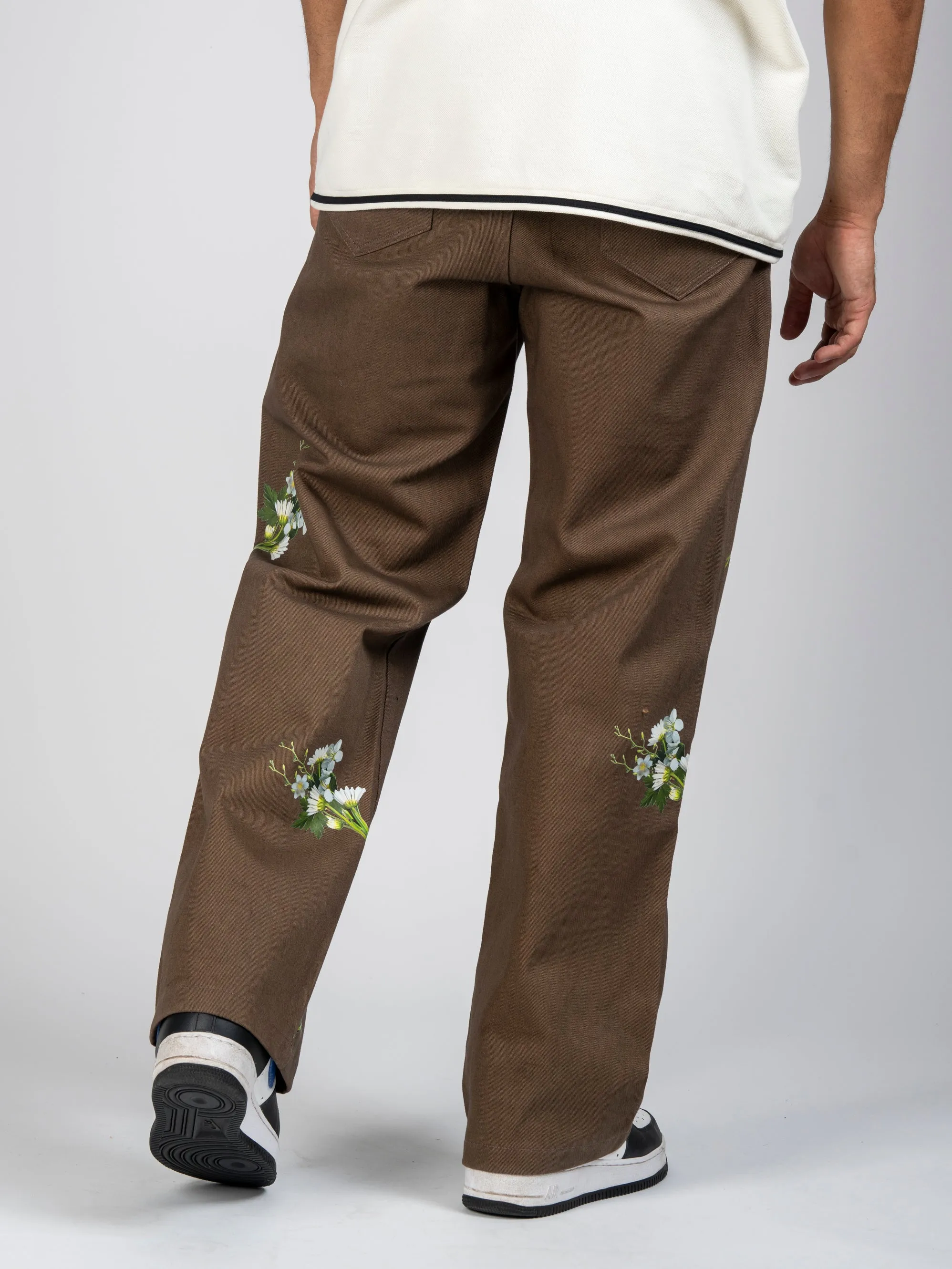 Brown Floral Denim