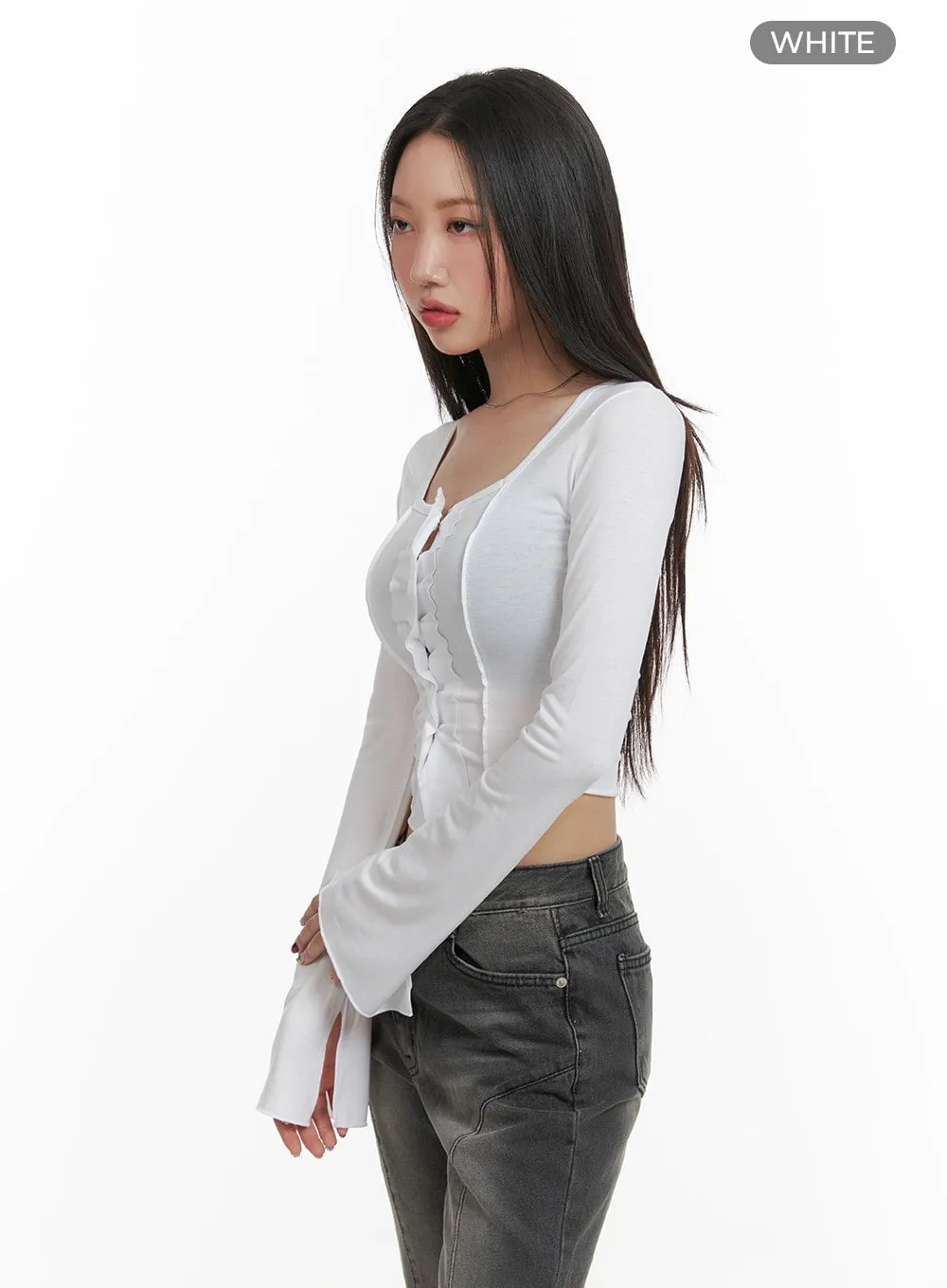 Buttoned Square Neck Crop Top CA415