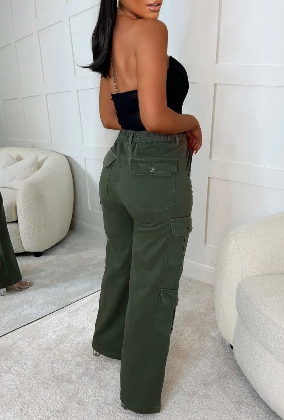 Cargo Revolution Khaki Cargo Wide Leg Stretch Trousers