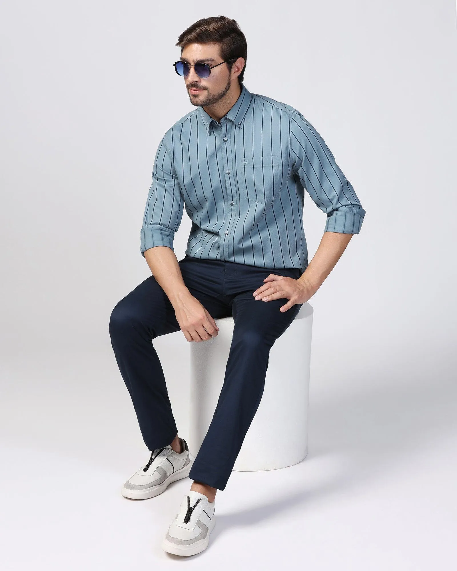 Casual Blue Stripe Shirt - Mateo