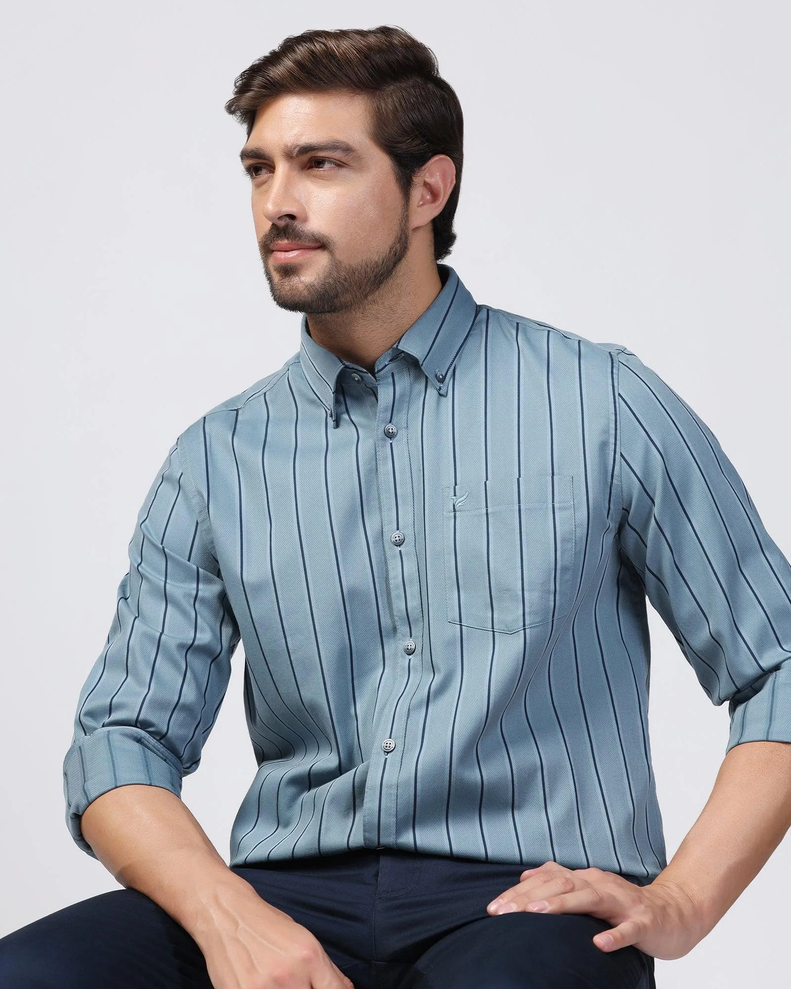 Casual Blue Stripe Shirt - Mateo