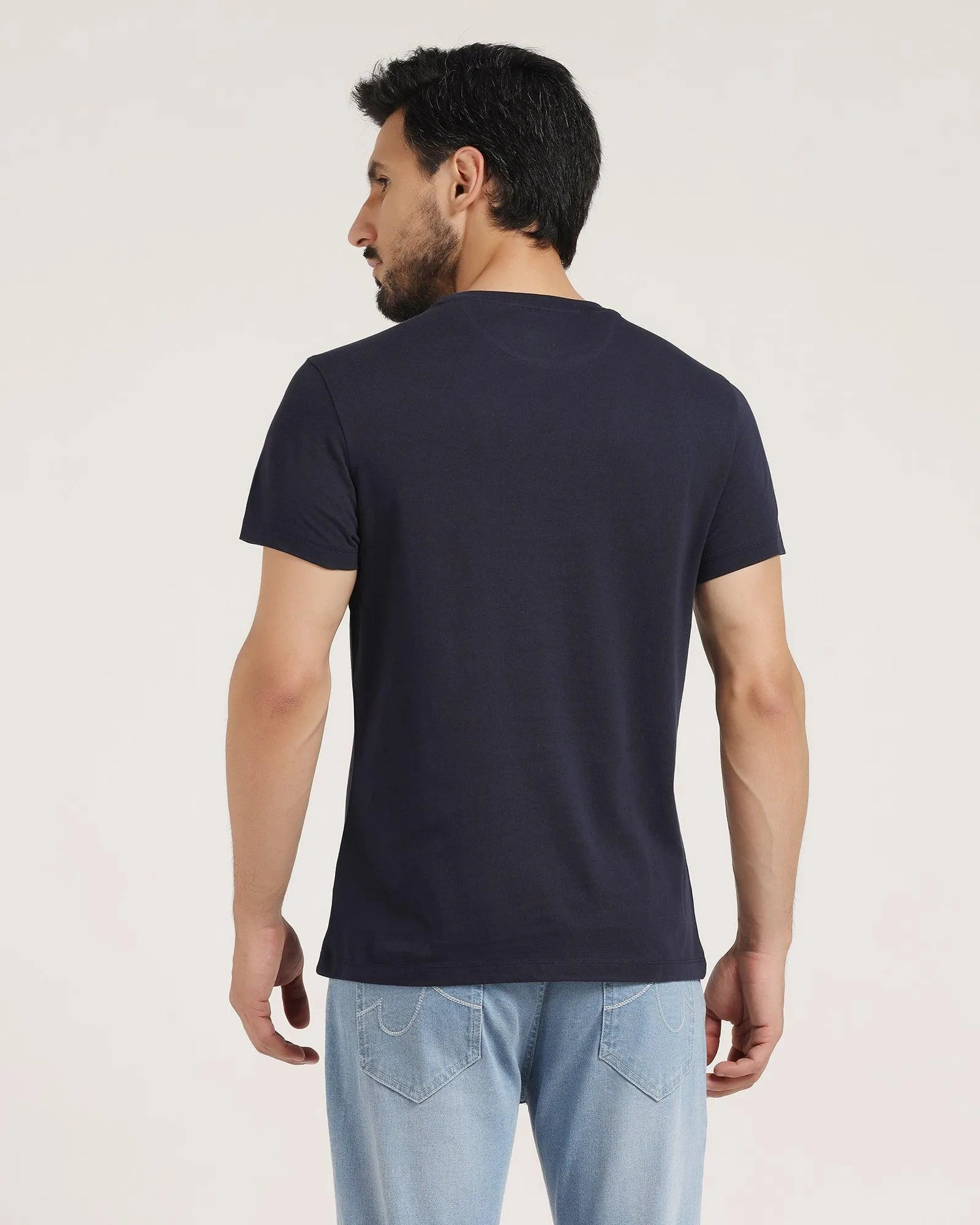 Crew Neck Navy Solid T-Shirt - Tito