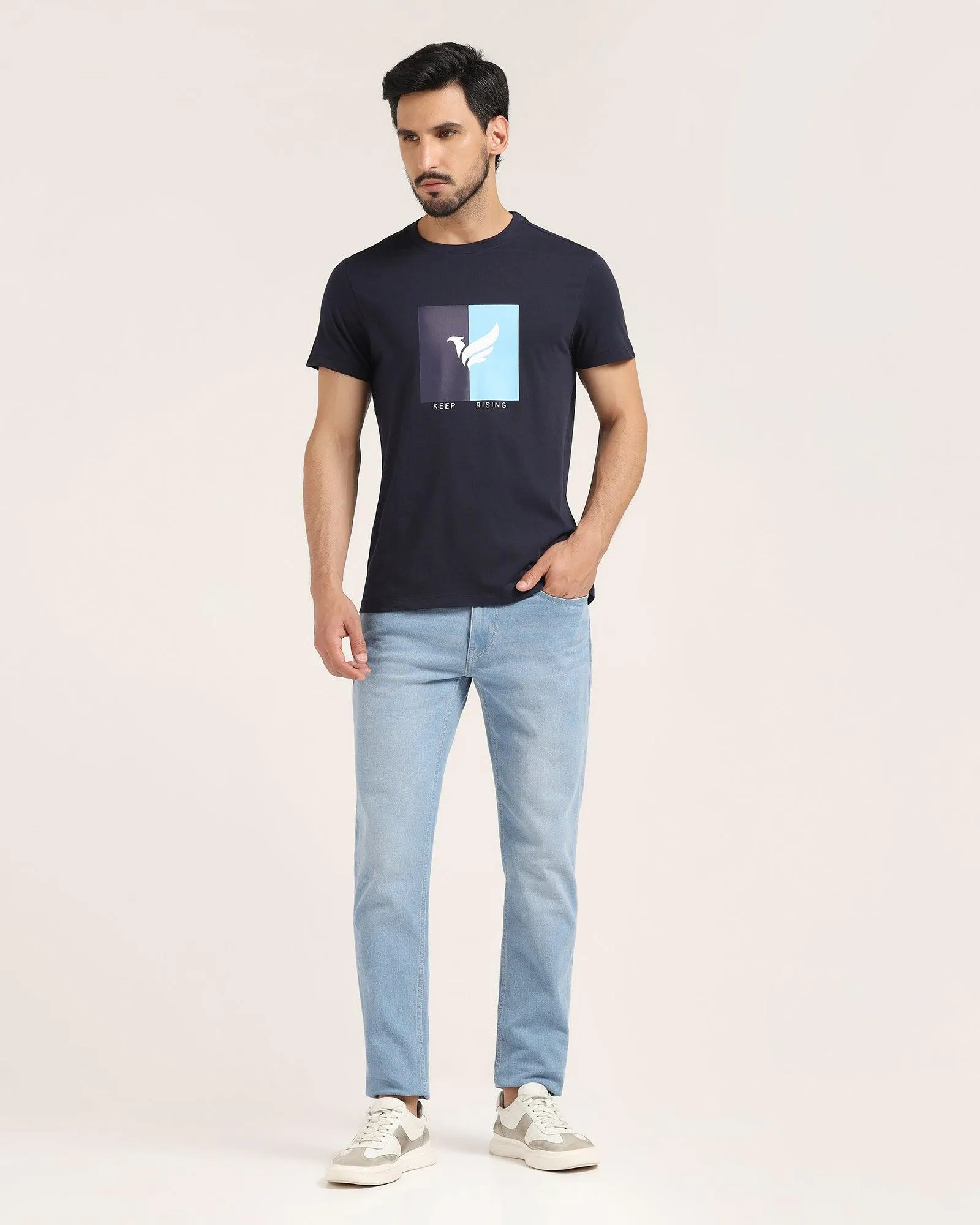 Crew Neck Navy Solid T-Shirt - Tito