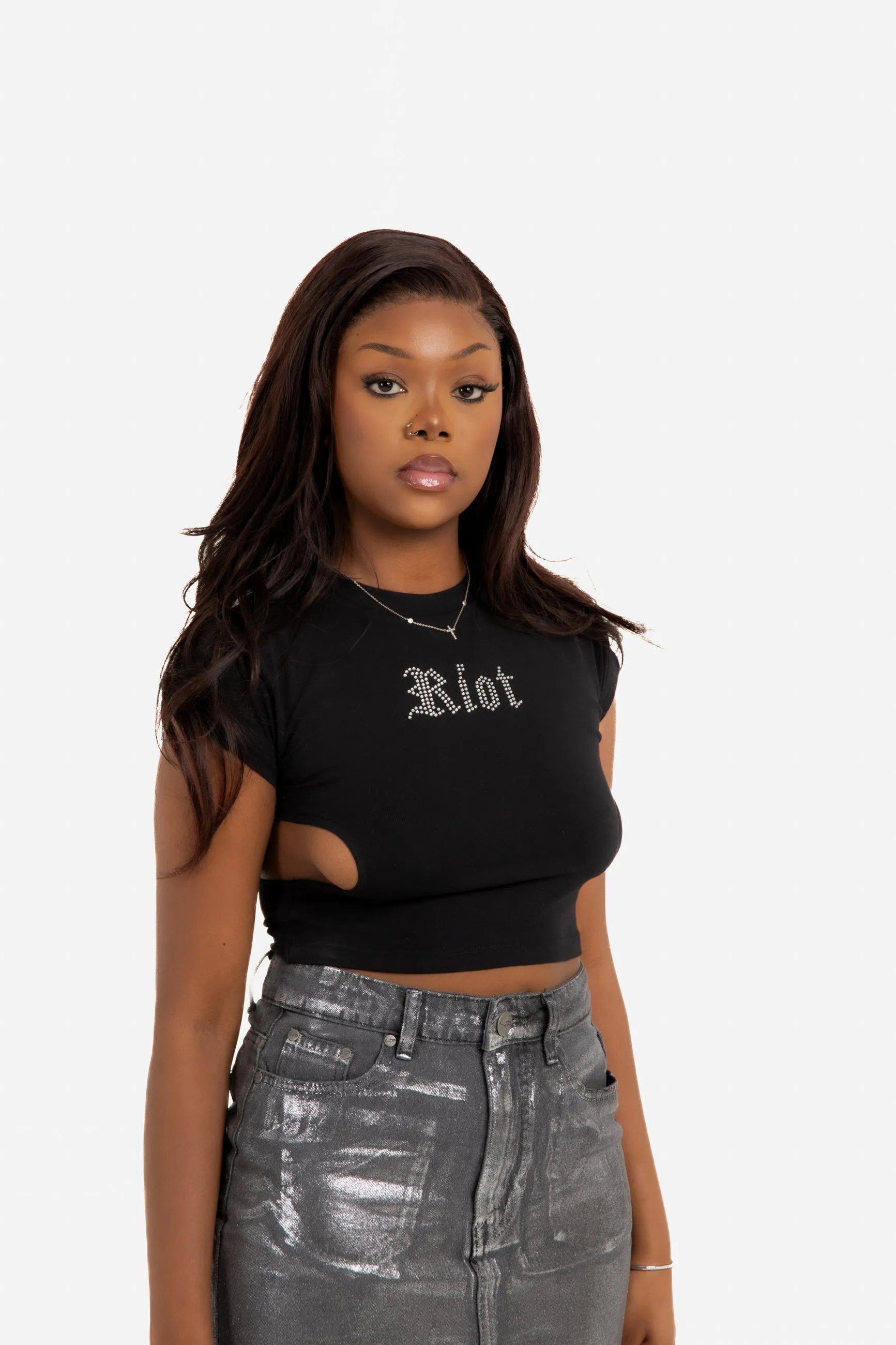 Diamanté Riot Side Boob Cut-Out Crop Top