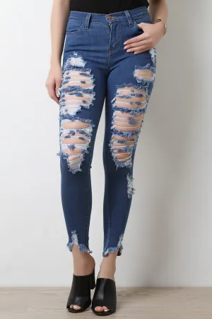 Distress Hem Skinny Jeans