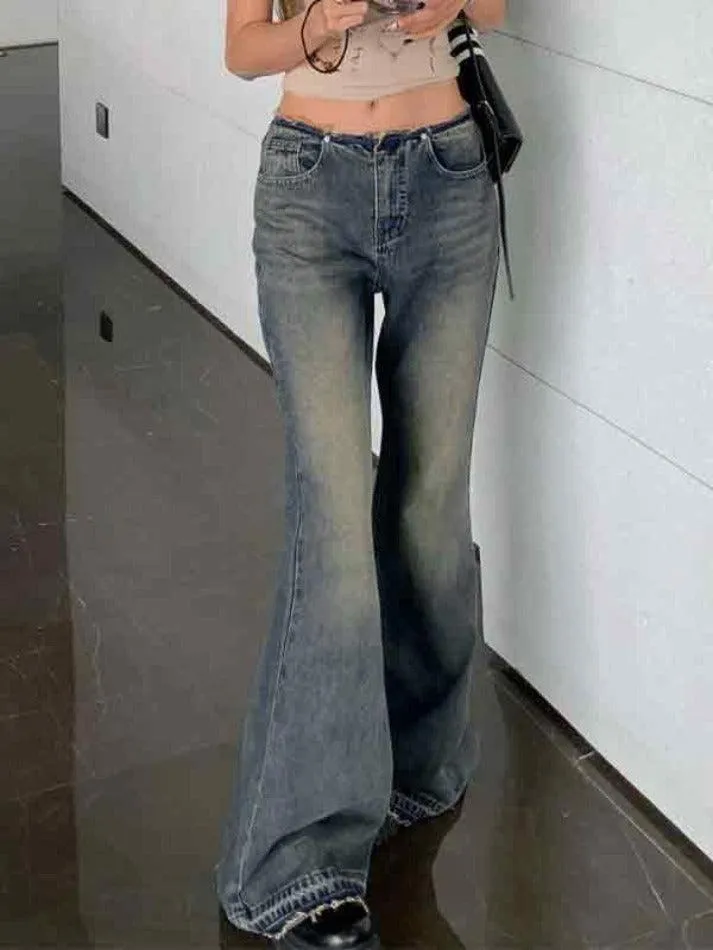 Distressed Low Waist Flare Boyfriend Jeans