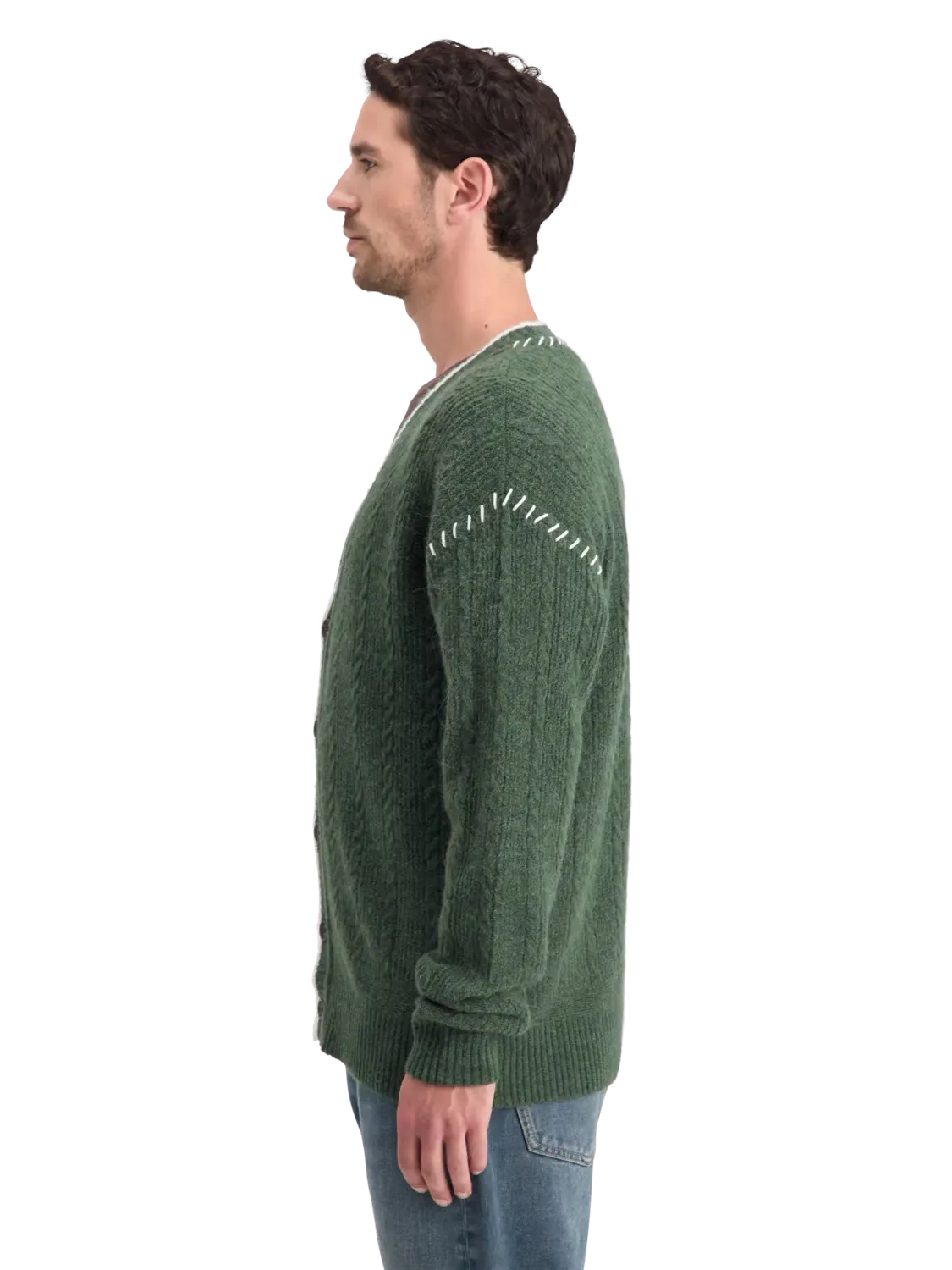 Drop Shoulder Alpaca Cardigan (Green) - 178824WI24301