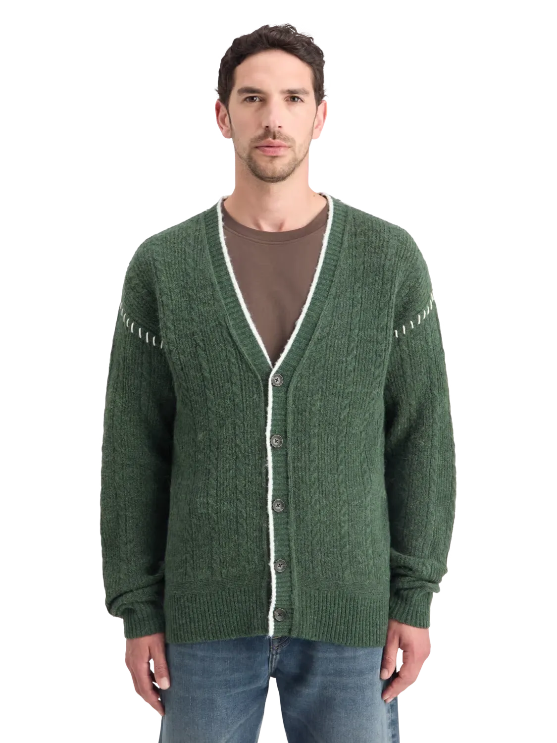 Drop Shoulder Alpaca Cardigan (Green) - 178824WI24301