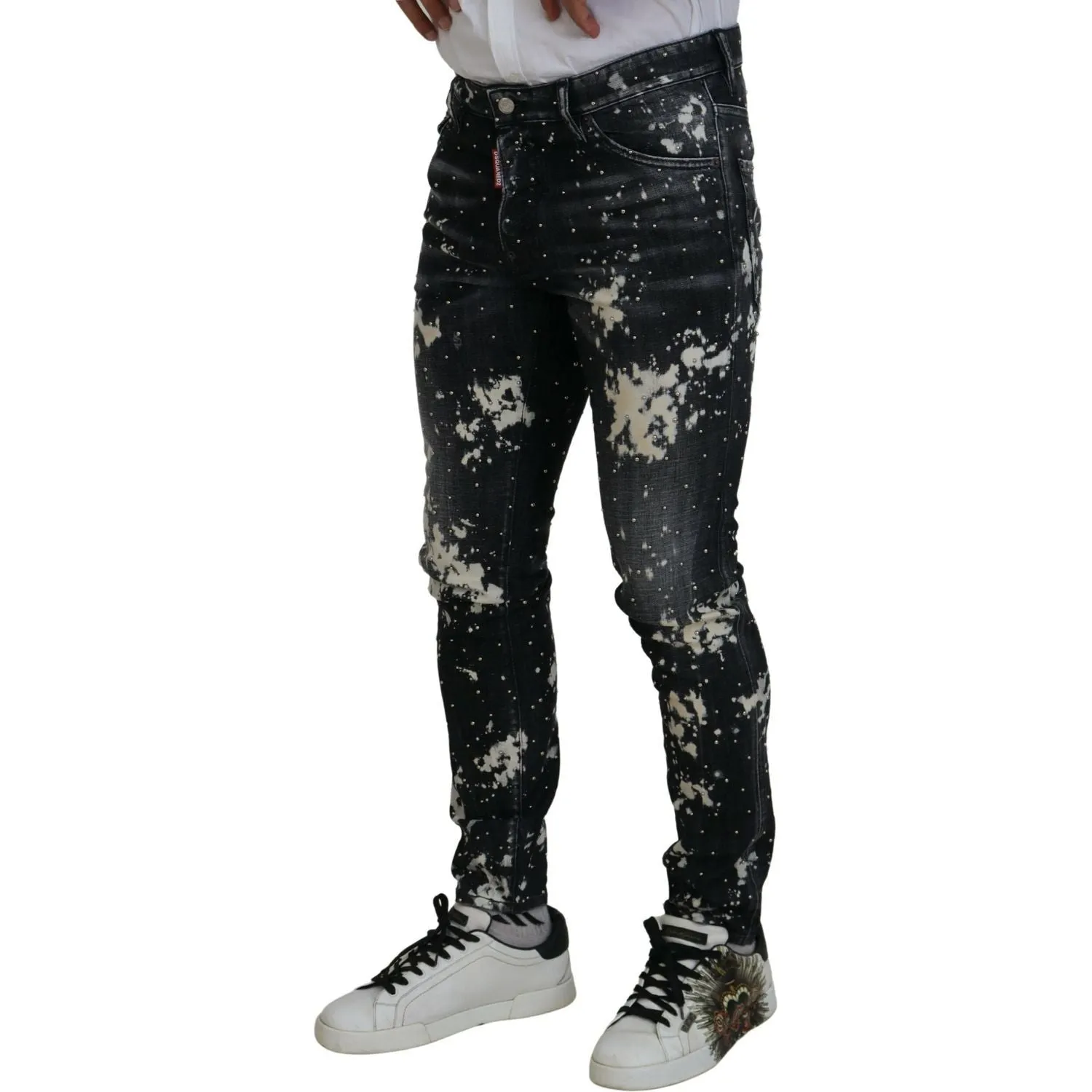 Dsquared² Black Washed White Color Splash Casual Denim Jeans