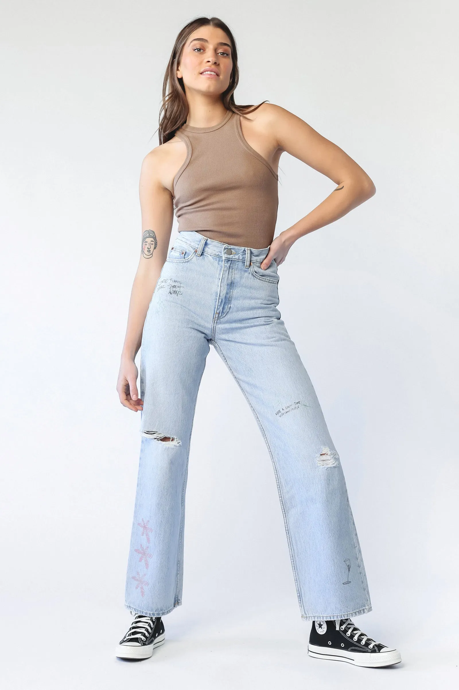 Echo Straight Jeans - Light Blue Jay Scribble