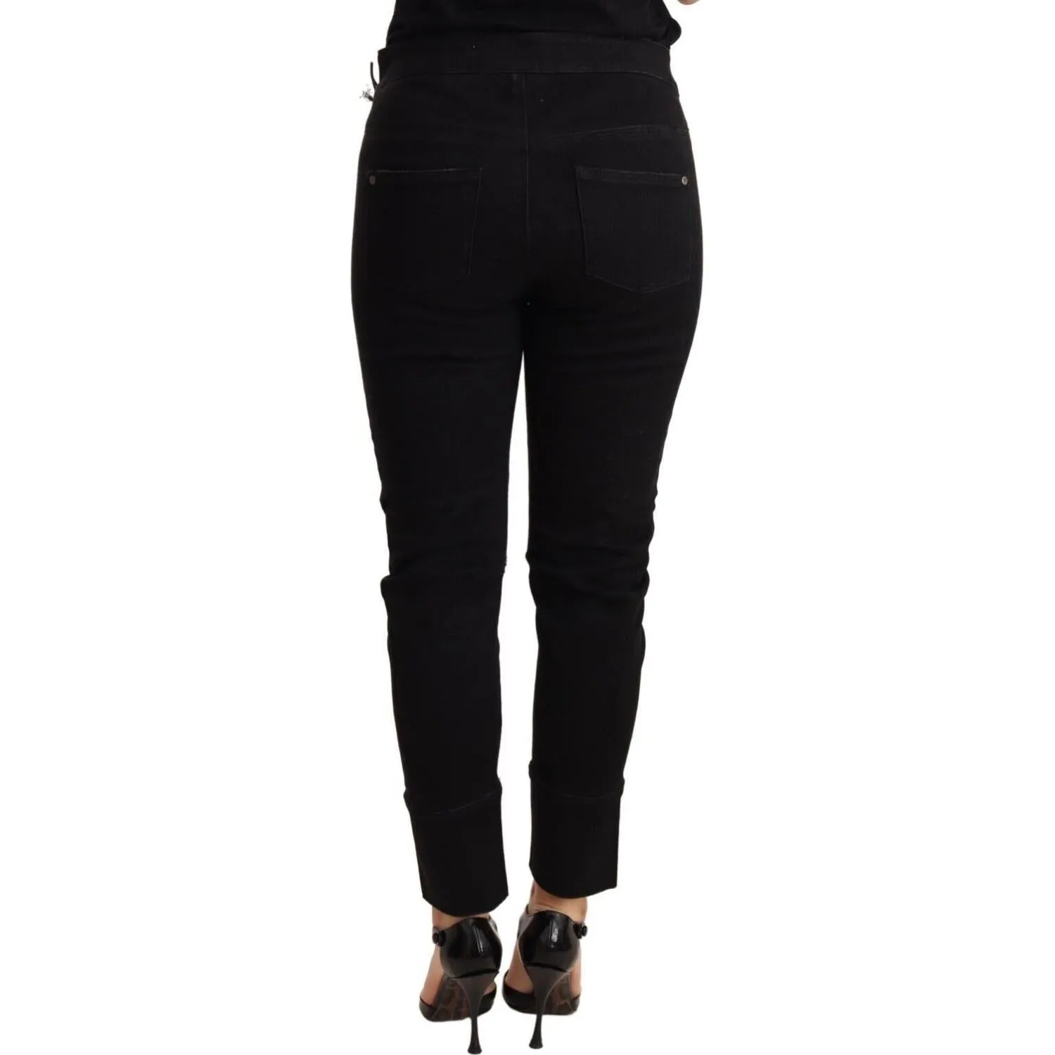 Ermanno Scervino Chic Low Waist Skinny Black Cotton Trousers