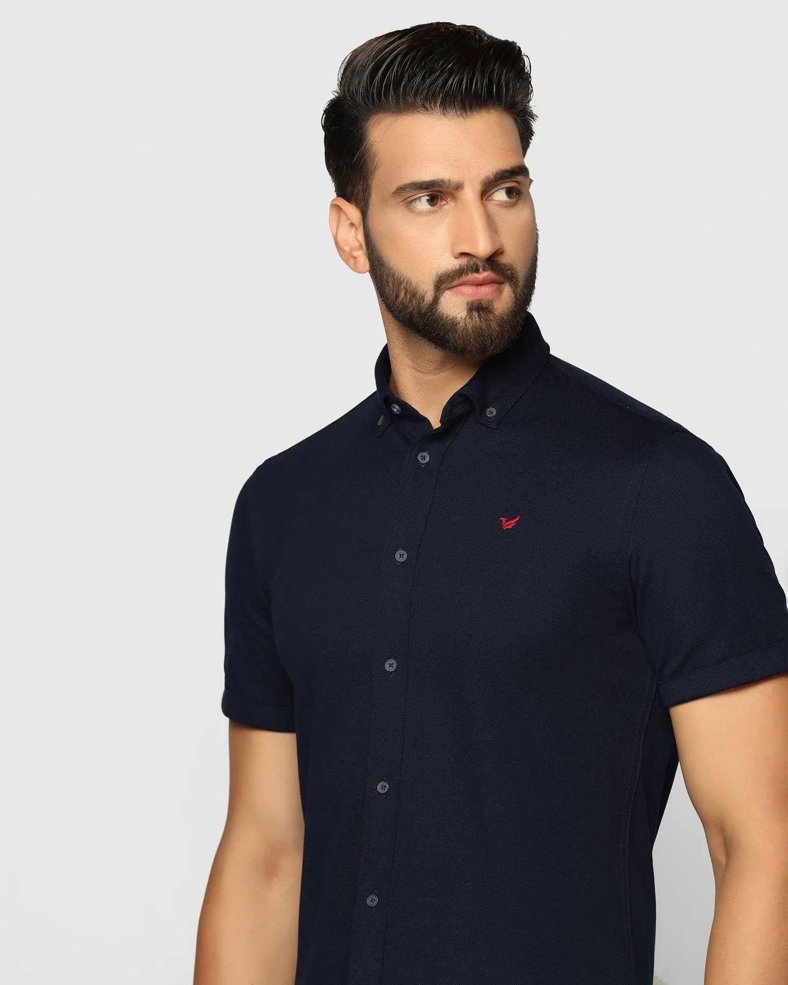 Formal Half Sleeve Navy Solid Shirt - Pareto