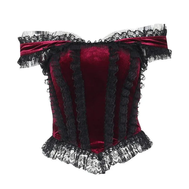 Gothic Cross Print Lace Trim Crop Top: Edgy Corset Tank Fashion