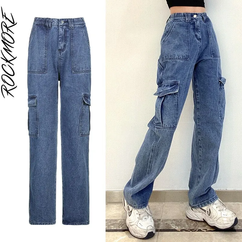 Graduation Gifts High Waist Jeans Woman Wide Leg Denim Boyfriend Streetwear Clothing Cotton Fashion Harajuku Pocket Straight Cargo Pants