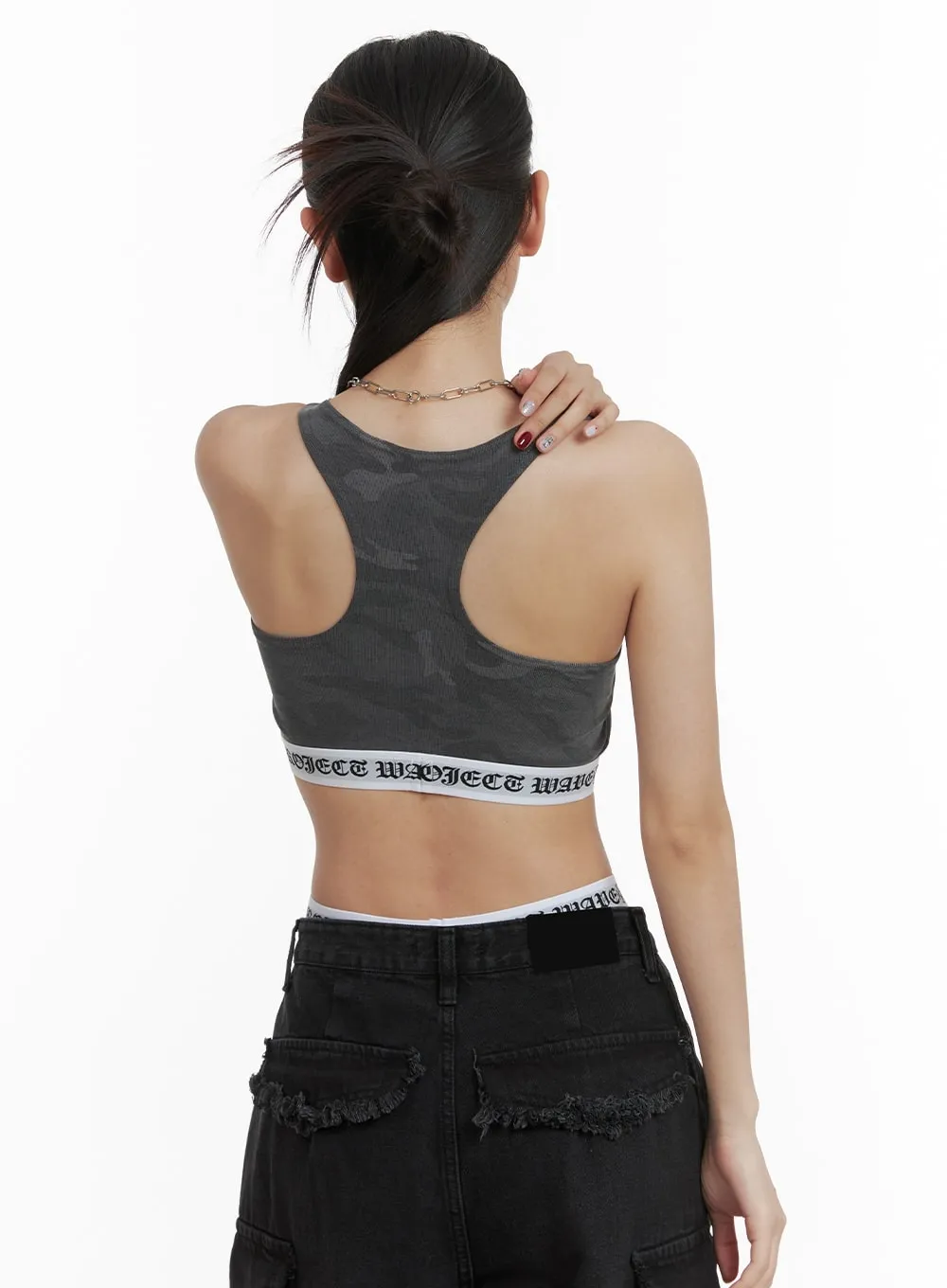 Graphic Lettering Banding Sports Bra CA416