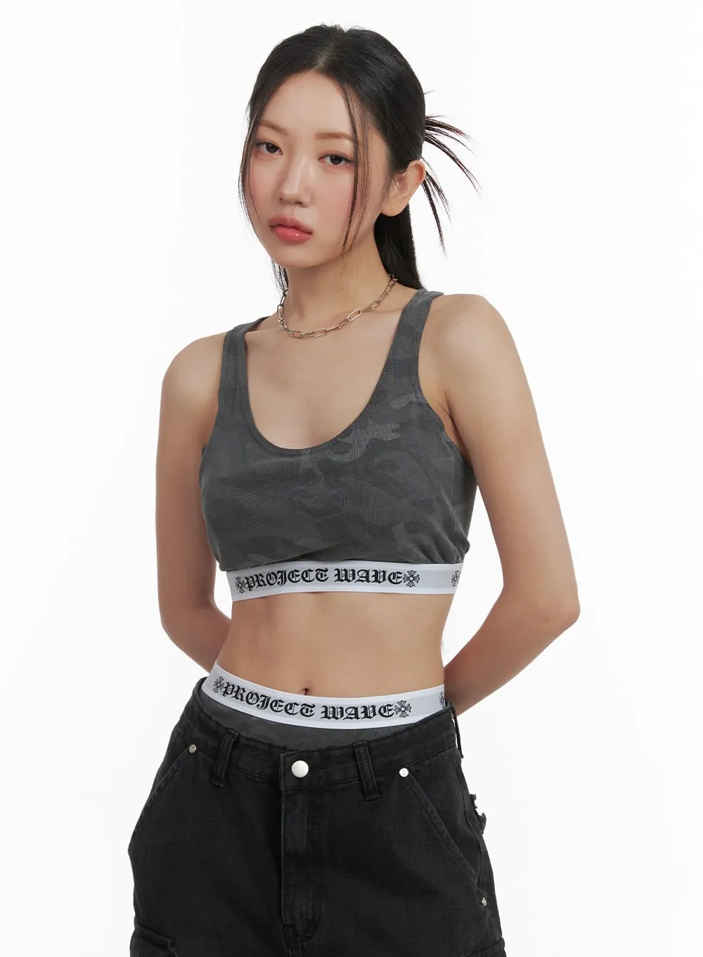 Graphic Lettering Banding Sports Bra CA416