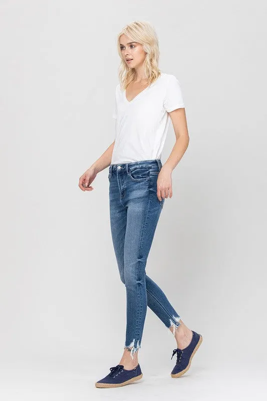 HIGH RISE ANKLE SKINNY HEM DETAILS