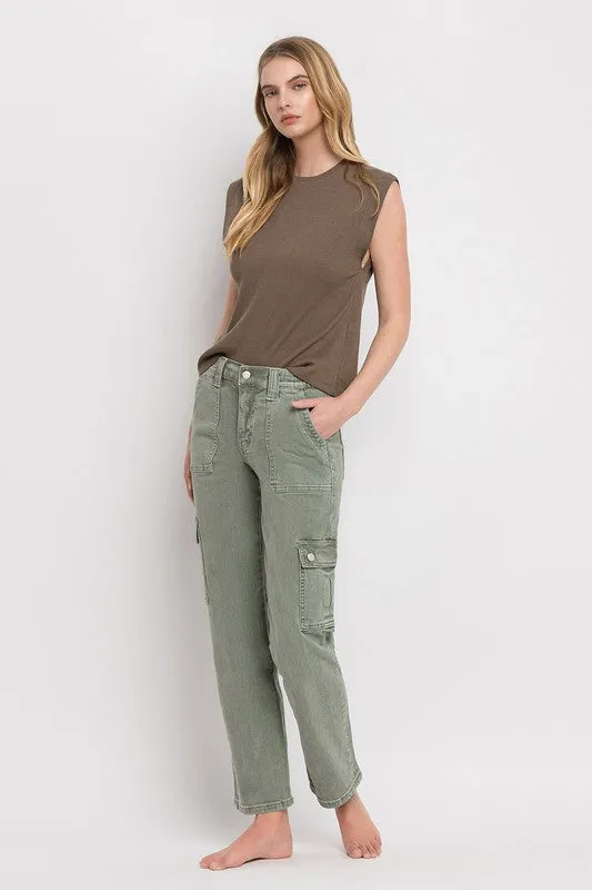 High Rise Cargo Straight Jeans